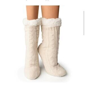 Womens Plush Sherpa Slipper Socks - One Size -  Cream Chenille NIP New & Unworn